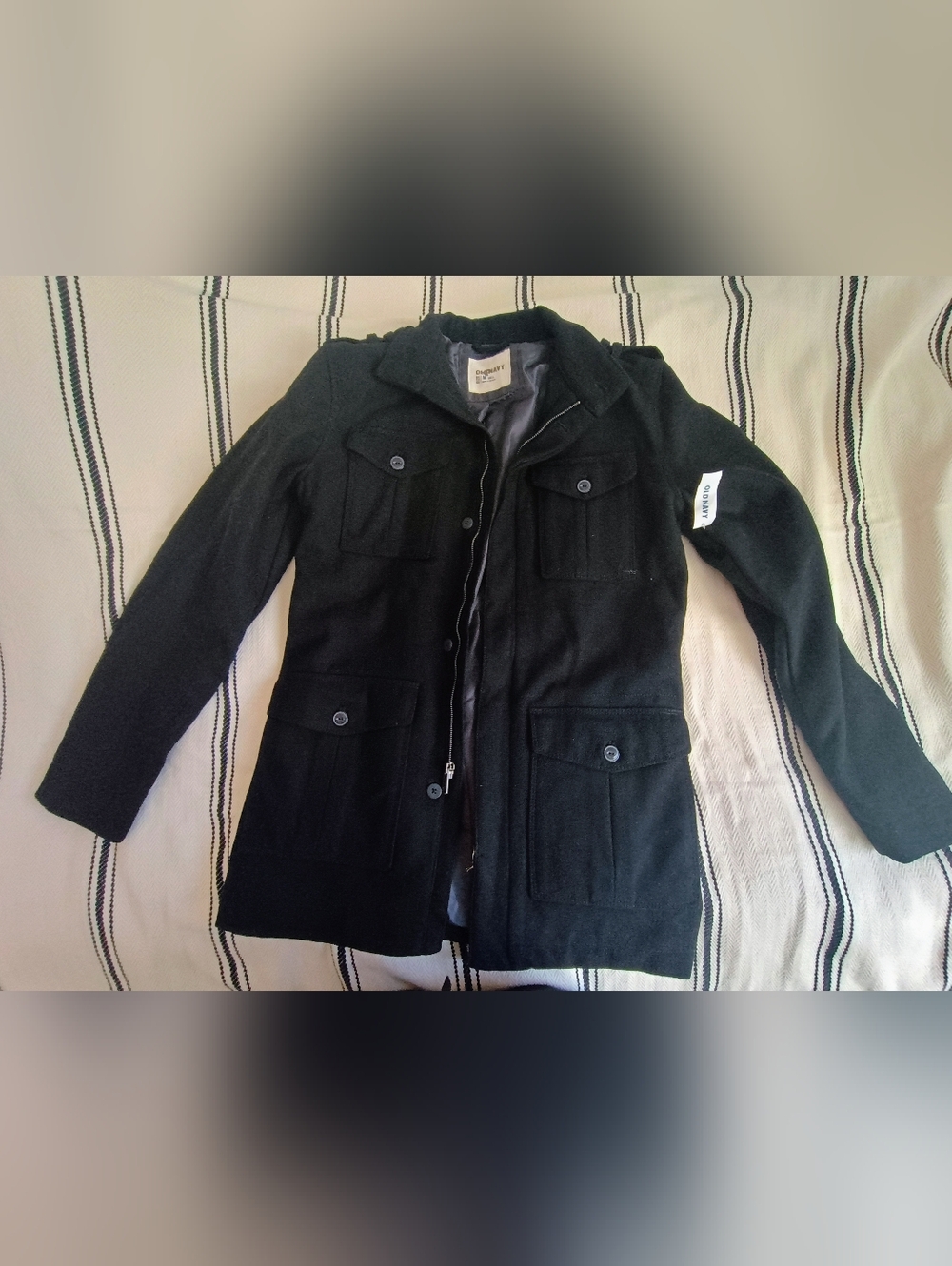 Old Navy Black Wool Blend Field Coat Medium Tall NWT Military Style Lightweight